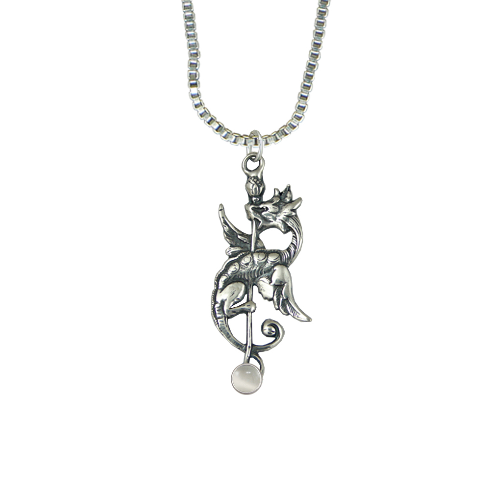 Sterling Silver Royal Dragon Pendant With White Moonstone